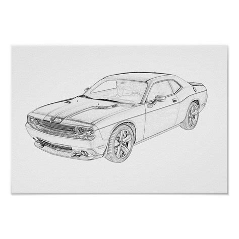 Black and White Dodge Challenger Pencil Drawing Poster | Zazzle | Pencil drawings, Dodge, Dodge ...