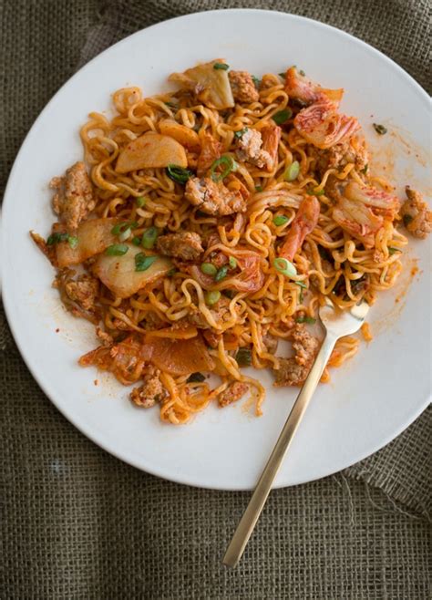 Pork Noodle Stir Fry Recipe with Spicy Kimchi