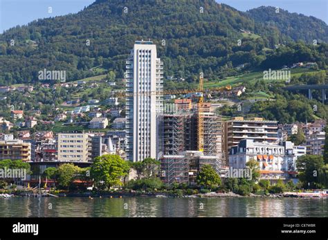 Montreux Casino and lakefront development by Lake Geneva Stock Photo - Alamy