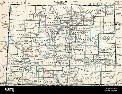 Old map of Colorado state, 1930's Stock Photo - Alamy