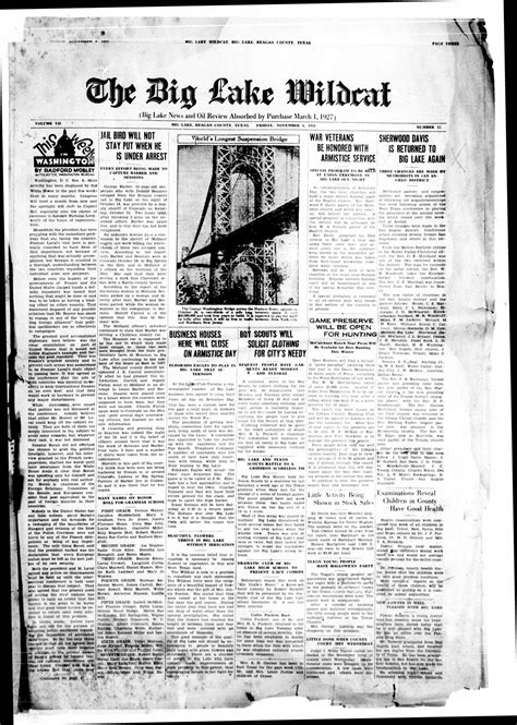 The Big Lake Wildcat (Big Lake, Tex.), Vol. 7, No. 11, Ed. 1 Friday, November 6, 1931 - Page 1 ...