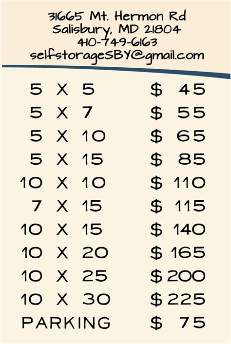 Rates and Sizes — Airport Self Storage