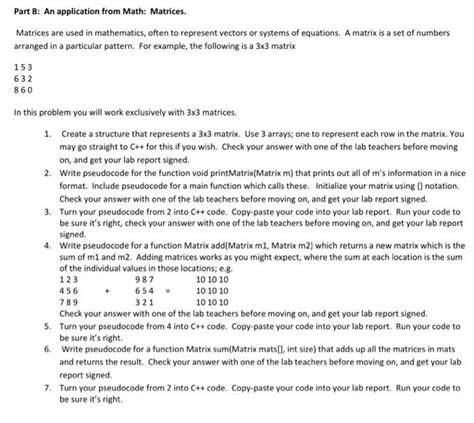 Solved Part B: An application from Math: Matrices. Matrices | Chegg.com