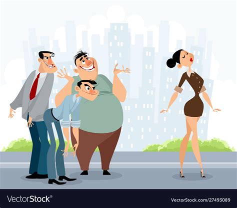 Men staring at beautiful woman Royalty Free Vector Image