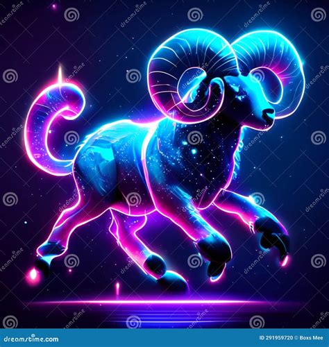 Ram Zodiac Sign. Vector Illustration in Neon Style on Dark Background Stock Illustration ...