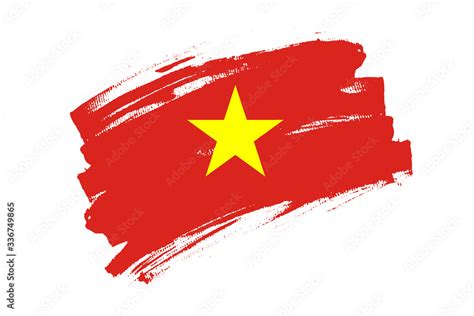 Flag of the Socialist Republic of Vietnam. Vietnam red banner brush concept with yellow star ...