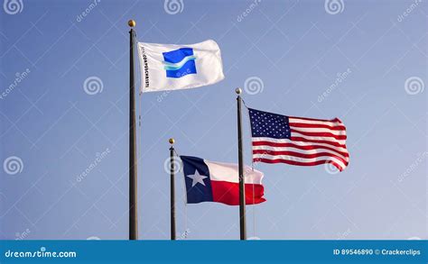 Port Corpus Christi Flag Flies with American Flag and Texas State Flag Editorial Image - Image ...