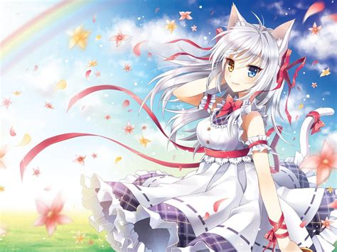 Anime Cat Girl with White Hair Wallpaper | Stuff to Buy | Pinterest | Anime cat, White hair and ...