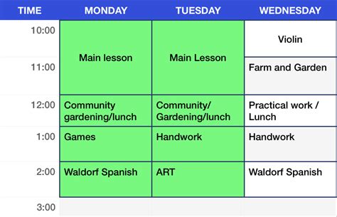 Third Grade Weekly Schedule | Threefold Village