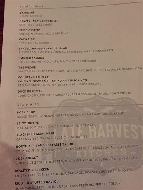 Menu at Late Harvest Kitchen restaurant, Indianapolis