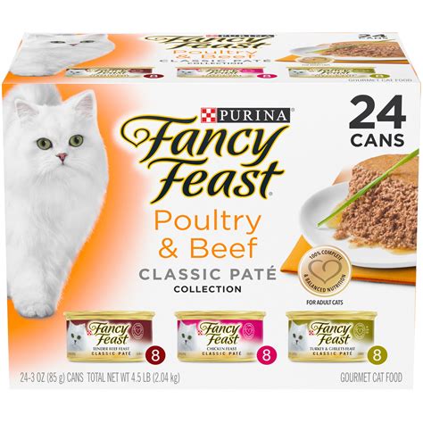 Buy 24 Pack Fancy Feast Grain Free Pate Wet Cat Food Variety Pack, Poultry & Beef Collection, 3 ...