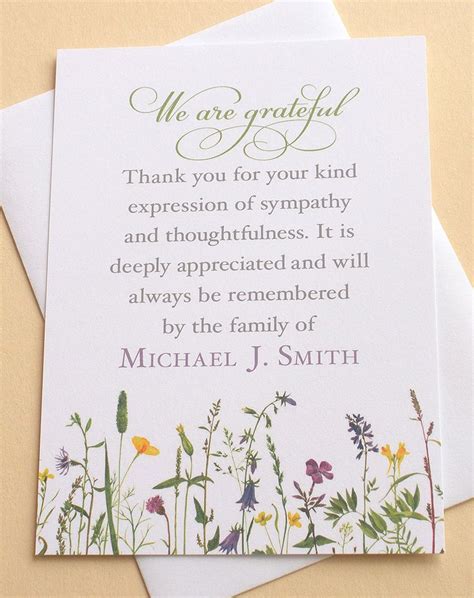 English OR Spanish Sympathy Thank You Cards With Pretty Wild Flowers Personalized FLAT Cards 3-1 ...