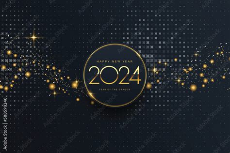 2024 Happy New Year elegant design - vector illustration of golden 2024 logo numbers on black ...