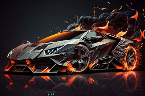 Premium Photo | A lamborghini is burning on fire and the fire is burning.