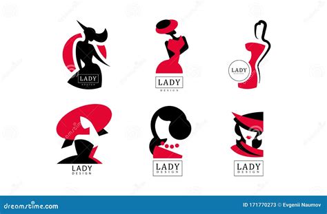 Lady Logo Design Collection, Fashion Shop or Beauty Salon Red and Black ...