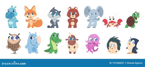 Baby Animals. Cute Cartoon Characters, Little Funny Wild And Domestic Animal Children. Vector ...