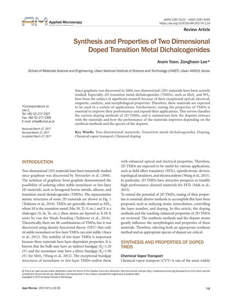 (PDF) Synthesis and Properties of Two Dimensional Doped Transition Metal Dichalcogenides