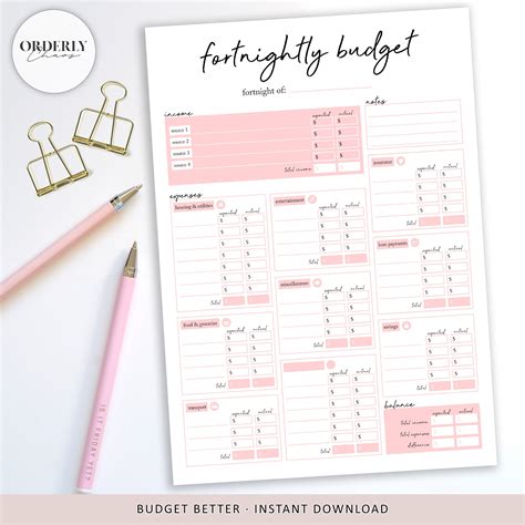 Fortnightly Budget Planner Printable Financial Planner | Etsy New Zealand