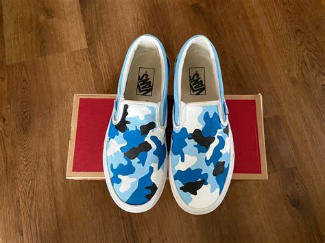 Blue Camouflage Slip-on Vanscamo Shoes Blue Camo Vans - Etsy