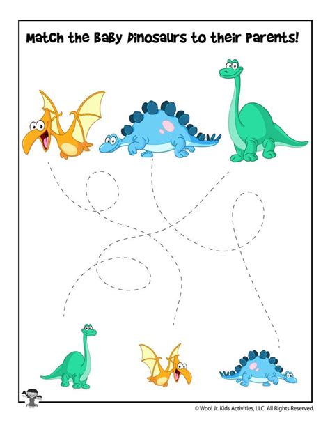 Easy Dinosaur Tracing Matching Worksheet | Woo! Jr. Kids Activities : Children's Publishing ...