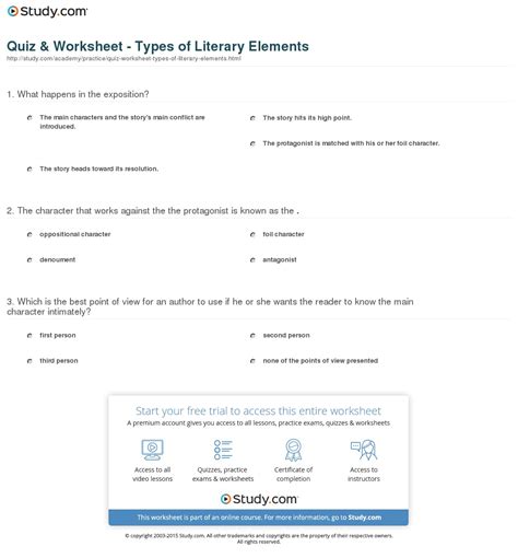 Free Printable Literary Elements Worksheets - Printable Worksheets