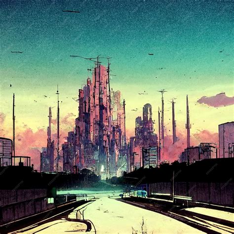 Premium Photo | Futuristic cyberpunk landscape in comic manga style linart art