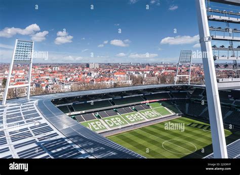 Aerial view over Weserstadion, SV Werder Bremen home stadium Stock ...