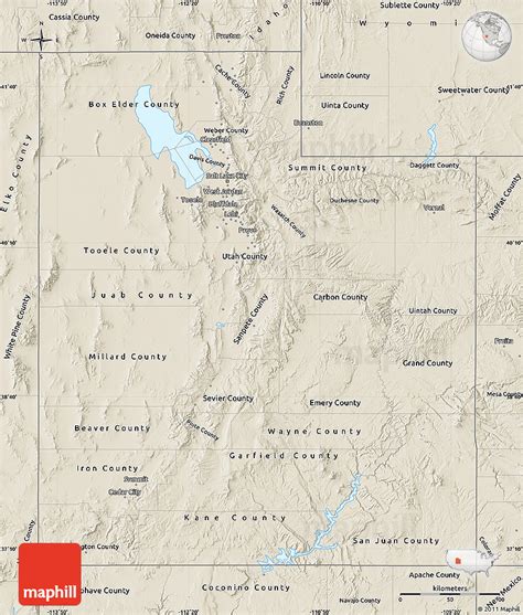 Shaded Relief Map of Utah