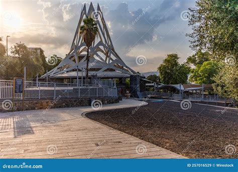 Tomb of Maimonides Building with the Road and Trees Around and Cloudy Sky at Sunrise,Tiberias ...