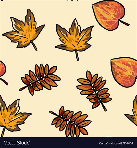 Cute autumn leaves cartoon seamless pattern fall Vector Image