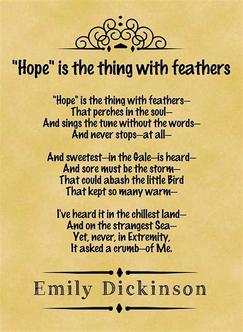 A4 Size Parchment Poster Classic Poem Emily Dickinson Hope is the Thing ...