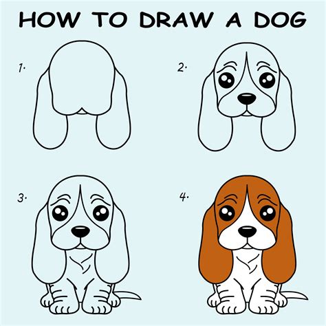 Step by step to draw a Dog. Drawing tutorial a Dog. Drawing lesson for ...