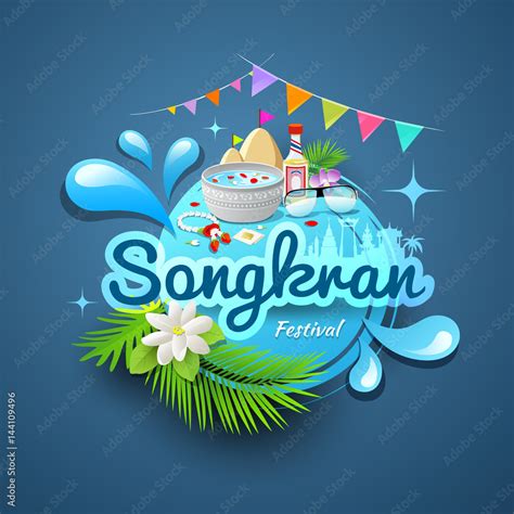 Songkran festival of Thailand logo design concept water background ...