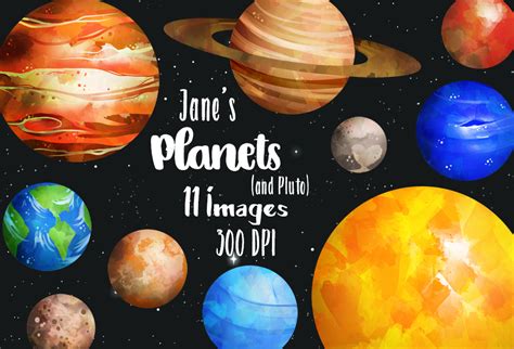 Watercolor Planets Clipart By Digitalartsi | TheHungryJPEG