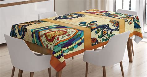 Batik Decor Tablecloth, Oriental Vintage Paisley Batik Pattern with Eastern Motifs in Flat Boho ...