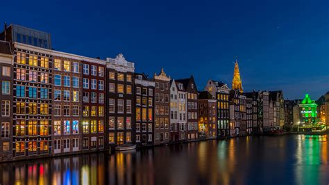 Photos Amsterdam Netherlands Canal Night Houses Cities 3840x2160