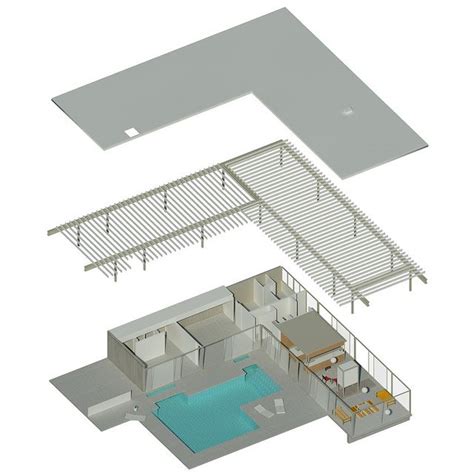 an overhead view of a house with swimming pool