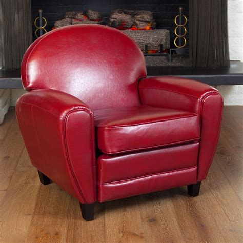 Bonded Leather Club Chair Arms Red Upholstered Seat Oversized Living ...