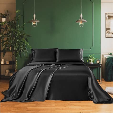 Amazon.com: wavveUziz Satin Sheets Queen Size Black Satin Bed Sheet Set ...