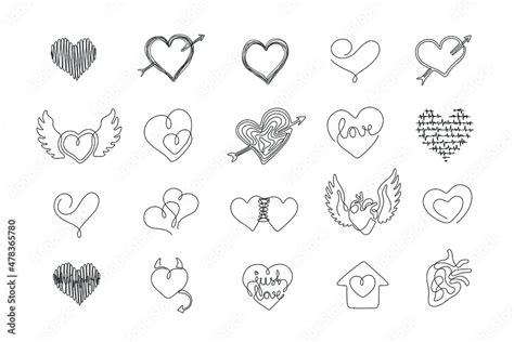 Valentines day. Love set. Heart continuous line drawing, small tattoo ...