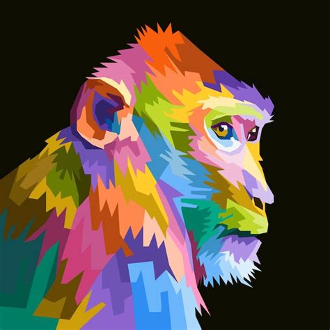 Premium Vector | Colorful monkey on pop art style isolated black backround