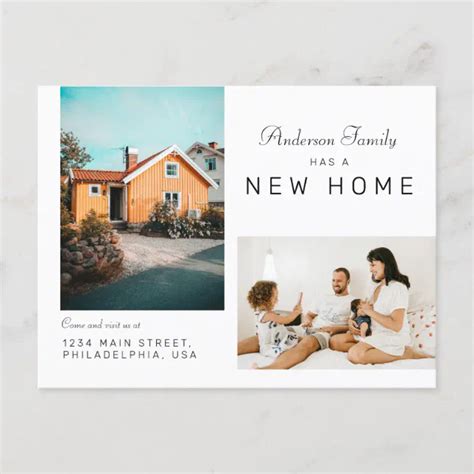 Simple Two Family Photo New Home Moving Announcement Postcard | Zazzle