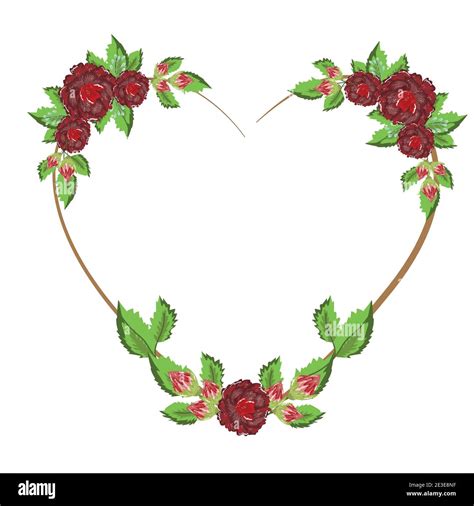 flowers and leaves nature frame shaped heart romantic, vector ...