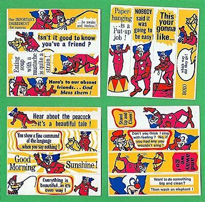 Bozo the Clown Complete Set of 16 Quotes 1970 Stickers Old Store Stock | eBay