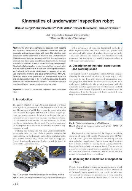 Kinematics of underwater inspection robot - PAR