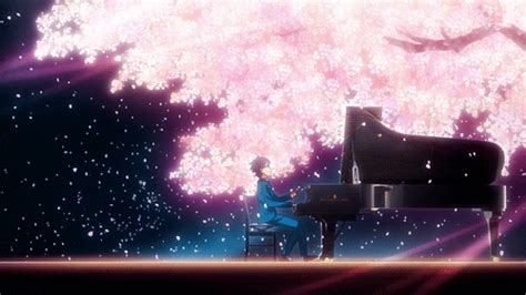 Arima Kousei, playing piano, sakura tree, gif; Your Lie in April | Your lie in april, You lied ...