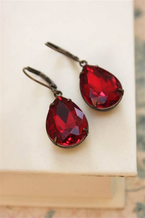 Ruby Red Earrings Gift for Women Deep Red Glass Drop Teardrop | Etsy