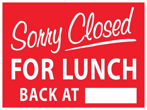 Closed For Lunch Sign Printable - Printable Word Searches