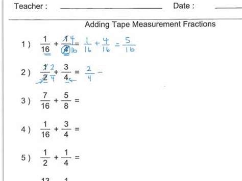 Tape Measure Fractions Worksheets