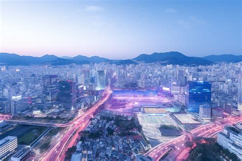 Seoul City Aerial View Of Highway At Night Background, Gangnam Gu ...